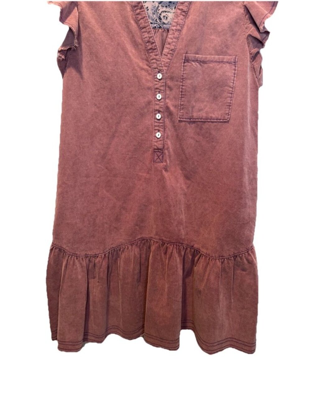 Pilcro Anthropolgie Maroon Flounced Short Sleeve Tunic Mini Dress S Boho‎ - Picture 3 of 8